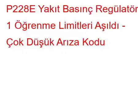 P228E Yakıt Basınç Regülatörü 1 Öğrenme Limitleri Aşıldı - Çok Düşük Arıza Kodu