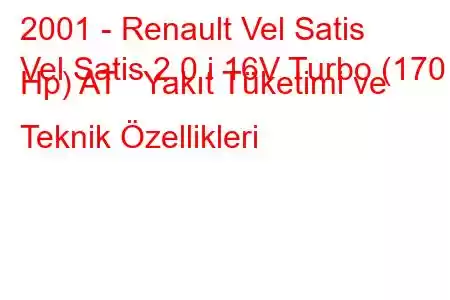 2001 - Renault Vel Satis
Vel Satis 2.0 i 16V Turbo (170 Hp) AT Yakıt Tüketimi ve Teknik Özellikleri