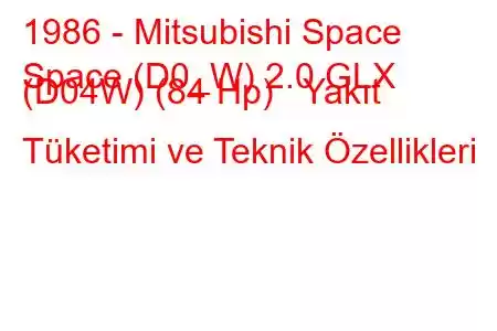 1986 - Mitsubishi Space
Space (D0_W) 2.0 GLX (D04W) (84 Hp) Yakıt Tüketimi ve Teknik Özellikleri