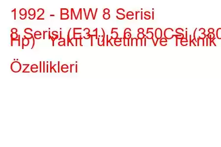 1992 - BMW 8 Serisi
8 Serisi (E31) 5.6 850CSi (380 Hp) Yakıt Tüketimi ve Teknik Özellikleri