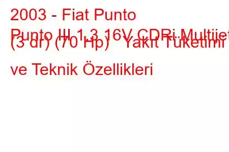 2003 - Fiat Punto
Punto III 1.3 16V CDRi Multijet (3 dr) (70 Hp) Yakıt Tüketimi ve Teknik Özellikleri