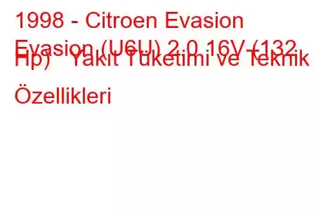 1998 - Citroen Evasion
Evasion (U6U) 2.0 16V (132 Hp) Yakıt Tüketimi ve Teknik Özellikleri