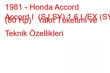 1981 - Honda Accord
Accord I (SJ,SY) 1.6 L/EX (SY) (80 Hp) Yakıt Tüketimi ve Teknik Özellikleri