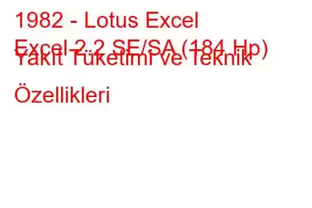 1982 - Lotus Excel
Excel 2.2 SE/SA (184 Hp) Yakıt Tüketimi ve Teknik Özellikleri