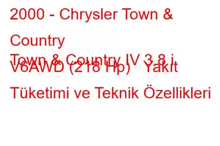 2000 - Chrysler Town & Country
Town & Country IV 3.8 i V6AWD (218 Hp) Yakıt Tüketimi ve Teknik Özellikleri