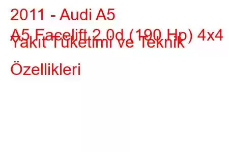 2011 - Audi A5
A5 Facelift 2.0d (190 Hp) 4x4 Yakıt Tüketimi ve Teknik Özellikleri