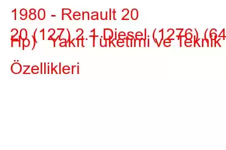 1980 - Renault 20
20 (127) 2.1 Diesel (1276) (64 Hp) Yakıt Tüketimi ve Teknik Özellikleri