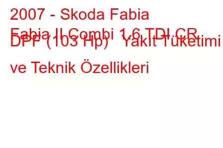 2007 - Skoda Fabia
Fabia II Combi 1.6 TDI CR DPF (103 Hp) Yakıt Tüketimi ve Teknik Özellikleri