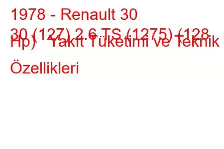 1978 - Renault 30
30 (127) 2.6 TS (1275) (128 Hp) Yakıt Tüketimi ve Teknik Özellikleri