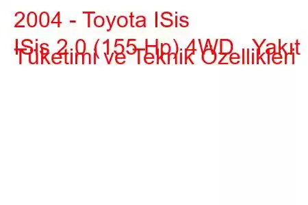 2004 - Toyota ISis
ISis 2.0 (155 Hp) 4WD Yakıt Tüketimi ve Teknik Özellikleri