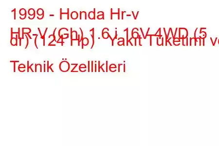 1999 - Honda Hr-v
HR-V (Gh) 1.6 i 16V 4WD (5 dr) (124 Hp) Yakıt Tüketimi ve Teknik Özellikleri