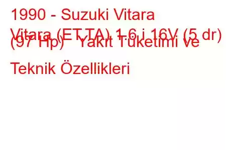 1990 - Suzuki Vitara
Vitara (ET,TA) 1.6 i 16V (5 dr) (97 Hp) Yakıt Tüketimi ve Teknik Özellikleri