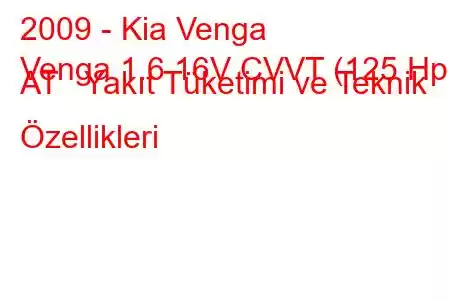 2009 - Kia Venga
Venga 1.6 16V CVVT (125 Hp) AT Yakıt Tüketimi ve Teknik Özellikleri