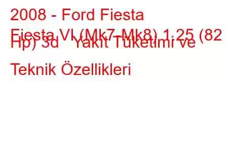 2008 - Ford Fiesta
Fiesta VI (Mk7-Mk8) 1.25 (82 Hp) 3d Yakıt Tüketimi ve Teknik Özellikleri