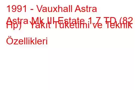 1991 - Vauxhall Astra
Astra Mk III Estate 1.7 TD (82 Hp) Yakıt Tüketimi ve Teknik Özellikleri