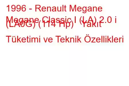 1996 - Renault Megane
Megane Classic I (LA) 2.0 i (LA0G) (114 Hp) Yakıt Tüketimi ve Teknik Özellikleri