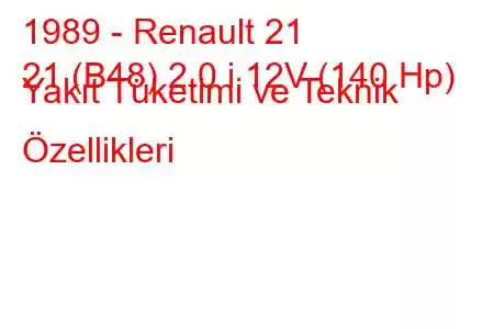 1989 - Renault 21
21 (B48) 2.0 i 12V (140 Hp) Yakıt Tüketimi ve Teknik Özellikleri