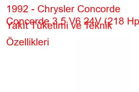 1992 - Chrysler Concorde
Concorde 3.5 V6 24V (218 Hp) Yakıt Tüketimi ve Teknik Özellikleri