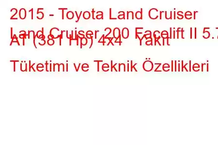 2015 - Toyota Land Cruiser
Land Cruiser 200 Facelift II 5.7 AT (381 Hp) 4x4 Yakıt Tüketimi ve Teknik Özellikleri