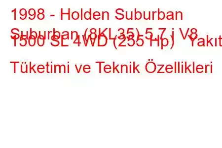 1998 - Holden Suburban
Suburban (8KL35) 5.7 i V8 1500 SL 4WD (255 Hp) Yakıt Tüketimi ve Teknik Özellikleri