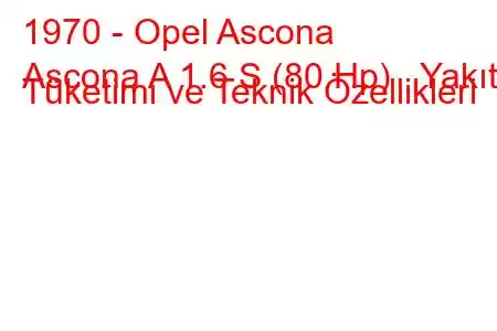 1970 - Opel Ascona
Ascona A 1.6 S (80 Hp) Yakıt Tüketimi ve Teknik Özellikleri