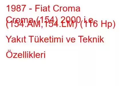 1987 - Fiat Croma
Croma (154) 2000 i.e. (154.AM,154.LM) (116 Hp) Yakıt Tüketimi ve Teknik Özellikleri