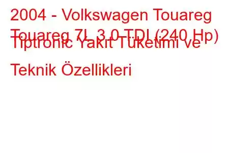 2004 - Volkswagen Touareg
Touareg 7L 3.0 TDI (240 Hp) Tiptronic Yakıt Tüketimi ve Teknik Özellikleri