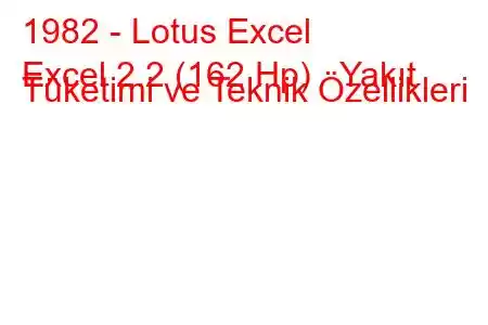 1982 - Lotus Excel
Excel 2.2 (162 Hp) Yakıt Tüketimi ve Teknik Özellikleri