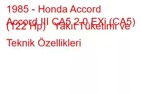 1985 - Honda Accord
Accord III CA5 2.0 EXi (CA5) (122 Hp) Yakıt Tüketimi ve Teknik Özellikleri