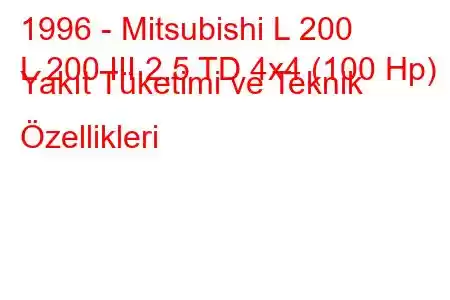 1996 - Mitsubishi L 200
L 200 III 2.5 TD 4x4 (100 Hp) Yakıt Tüketimi ve Teknik Özellikleri