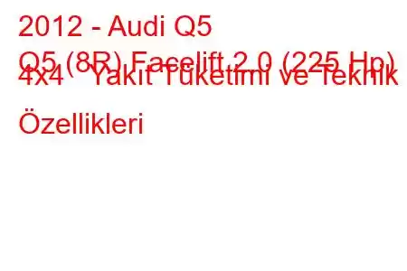 2012 - Audi Q5
Q5 (8R) Facelift 2.0 (225 Hp) 4x4 Yakıt Tüketimi ve Teknik Özellikleri