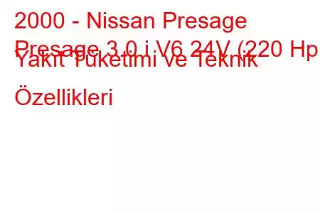 2000 - Nissan Presage
Presage 3.0 i V6 24V (220 Hp) Yakıt Tüketimi ve Teknik Özellikleri