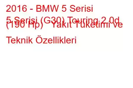 2016 - BMW 5 Serisi
5 Serisi (G30) Touring 2.0d (190 Hp) Yakıt Tüketimi ve Teknik Özellikleri