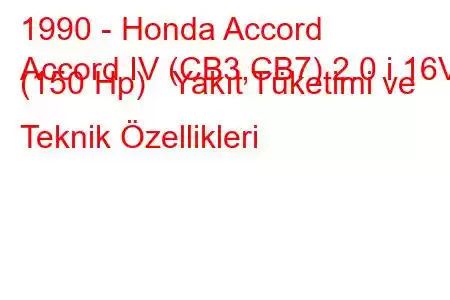 1990 - Honda Accord
Accord IV (CB3,CB7) 2.0 i 16V (150 Hp) Yakıt Tüketimi ve Teknik Özellikleri