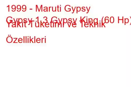 1999 - Maruti Gypsy
Gypsy 1.3 Gypsy King (60 Hp) Yakıt Tüketimi ve Teknik Özellikleri