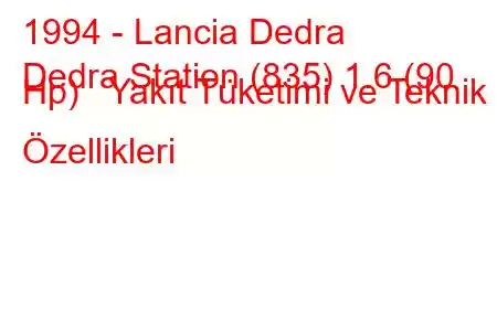 1994 - Lancia Dedra
Dedra Station (835) 1.6 (90 Hp) Yakıt Tüketimi ve Teknik Özellikleri