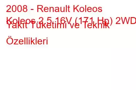 2008 - Renault Koleos
Koleos 2.5 16V (171 Hp) 2WD Yakıt Tüketimi ve Teknik Özellikleri