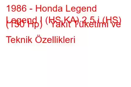 1986 - Honda Legend
Legend I (HS,KA) 2.5 i (HS) (150 Hp) Yakıt Tüketimi ve Teknik Özellikleri