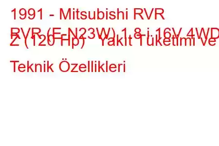 1991 - Mitsubishi RVR
RVR (E-N23W) 1.8 i 16V 4WD Z (120 Hp) Yakıt Tüketimi ve Teknik Özellikleri