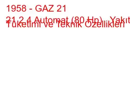 1958 - GAZ 21
21 2.4 Automat (80 Hp) Yakıt Tüketimi ve Teknik Özellikleri