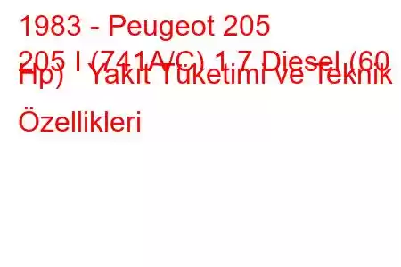 1983 - Peugeot 205
205 I (741A/C) 1.7 Diesel (60 Hp) Yakıt Tüketimi ve Teknik Özellikleri