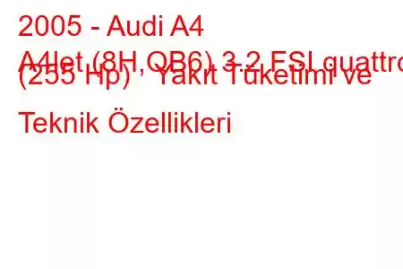 2005 - Audi A4
A4let (8H,QB6) 3.2 FSI quattro (255 Hp) Yakıt Tüketimi ve Teknik Özellikleri