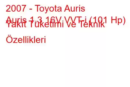 2007 - Toyota Auris
Auris 1.3 16V VVT-i (101 Hp) Yakıt Tüketimi ve Teknik Özellikleri