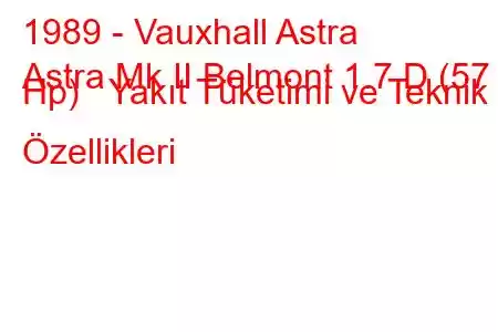 1989 - Vauxhall Astra
Astra Mk II Belmont 1.7 D (57 Hp) Yakıt Tüketimi ve Teknik Özellikleri