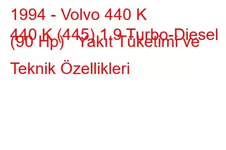 1994 - Volvo 440 K
440 K (445) 1.9 Turbo-Diesel (90 Hp) Yakıt Tüketimi ve Teknik Özellikleri