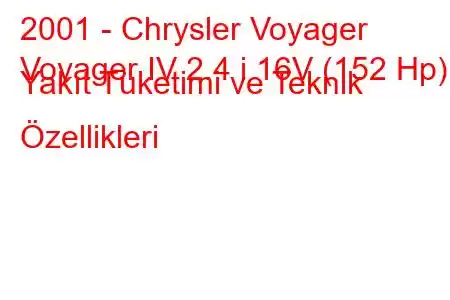 2001 - Chrysler Voyager
Voyager IV 2.4 i 16V (152 Hp) Yakıt Tüketimi ve Teknik Özellikleri