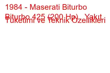 1984 - Maserati Biturbo
Biturbo 425 (200 Hp) Yakıt Tüketimi ve Teknik Özellikleri