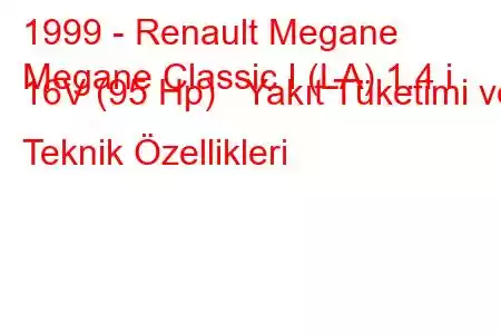 1999 - Renault Megane
Megane Classic I (LA) 1.4 i 16V (95 Hp) Yakıt Tüketimi ve Teknik Özellikleri