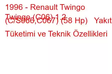 1996 - Renault Twingo
Twingo (C06) 1.2 (C/S066,C067) (58 Hp) Yakıt Tüketimi ve Teknik Özellikleri