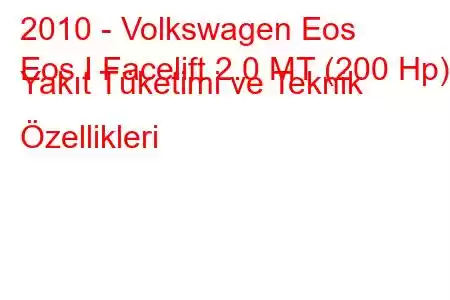 2010 - Volkswagen Eos
Eos I Facelift 2.0 MT (200 Hp) Yakıt Tüketimi ve Teknik Özellikleri